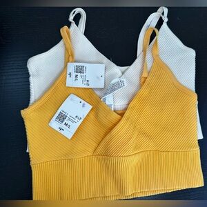 Forever 21 Mustard and Ivory Ribbed Crop Tops